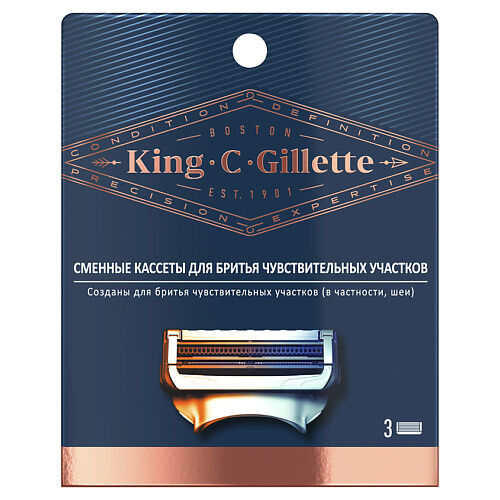 GILLETTE Сменные кассеты для мужской бритвы Gillette King C. Gillette, с 2