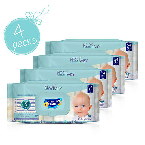 СОЛНЦЕ И ЛУНА NEO BABY Влажные салфетки детские 0+ 5 компонентов MPL024368 фото 1