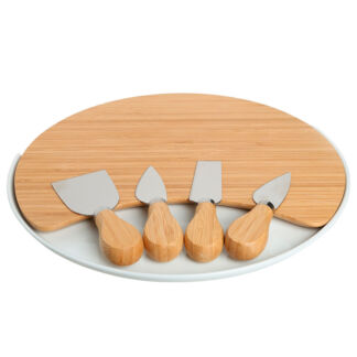 Набор для сыра, 6 пр, блюдо-доска на подставке, керамика/бамбук, Круг, Chee