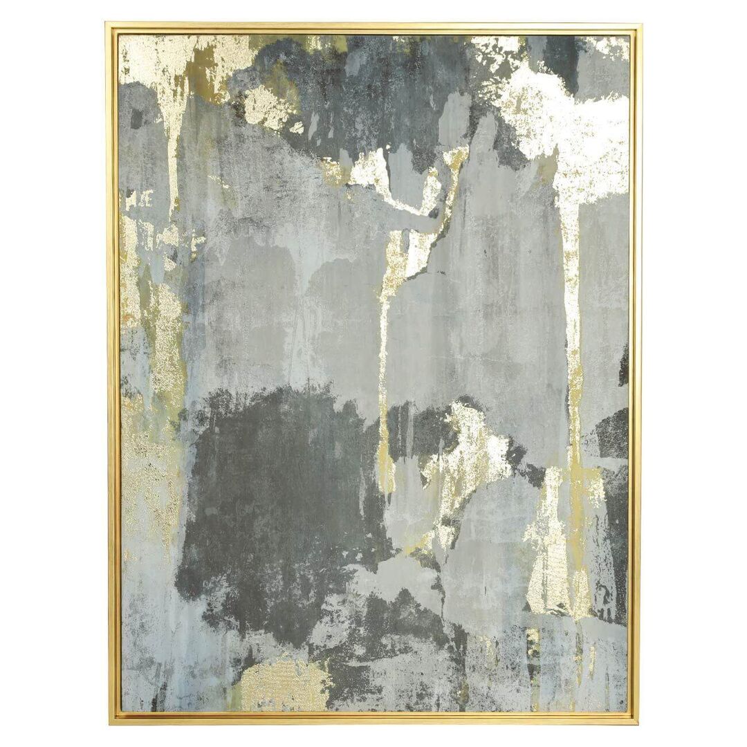 Картина в раме, 75х100 см, холст/фольга, золотисто-серая, Абстракция, Abstr