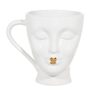 Кружка, 550 мл, керамика, белая, Лицо с золотистыми губами, Face
