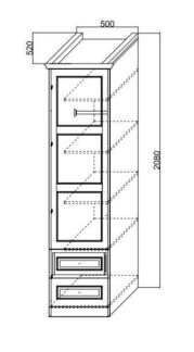 Шкаф 1-дверный глухой с ящиками правый 500х2030х520 эмаль ваниль без патины