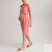 Платье Для периода беременности прямое воротник-поло длинные рукава L розов