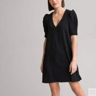 Платье Короткое с V-образным вырезом короткие рукава 44 черный