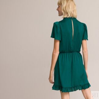 Платье Короткое воротник-стойка с воланом короткие рукава 46 зеленый