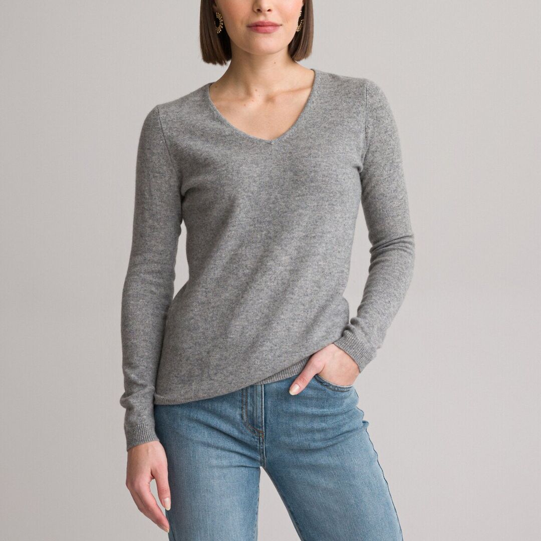 Пуловер С V-образным вырезом из тонкого трикотажа 100 кашемир 42/44 (FR) -