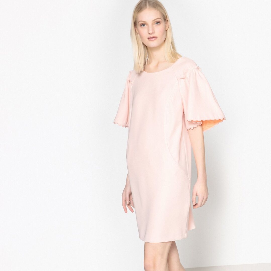 Платье Короткое прямое однотонное с короткими рукавами 40 розовый