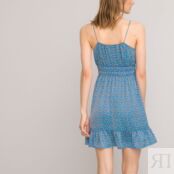 Короткое Платье на тонких бретелях из сатиновой ткани 48 синий