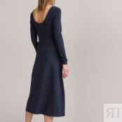 Платье С V-образным вырезом спереди и на спинке и длинными рукавами 40 сини