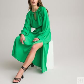 Платье-макси Длинное вставки со сборками 52 зеленый