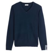 Пуловер С V-образным вырезом из кашемира XXL синий