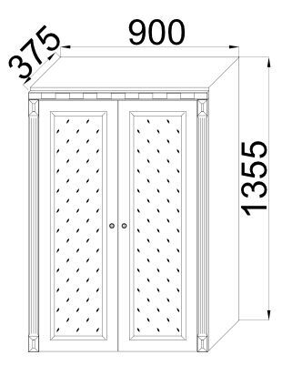 Шкаф верхний малый двухдверный с витражом 900х1355х375 Ваниль без патины фото 1