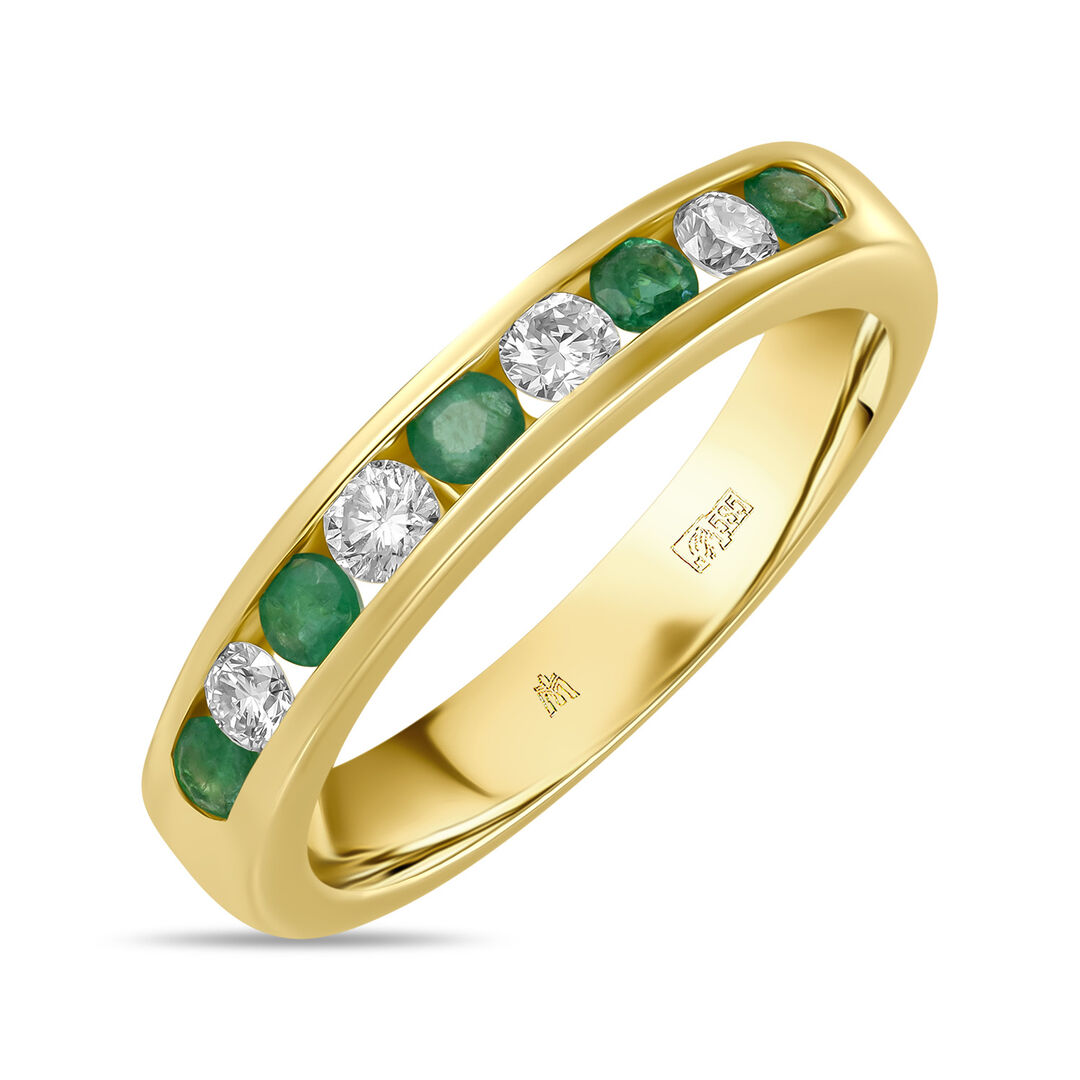 Золотое Кольцо с бриллиантами и изумрудами