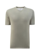 Однотонная футболка из хлопка и льна с V-образным вырезом BRUNELLO CUCINELL