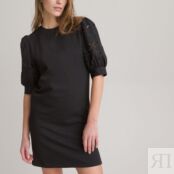 Платье-свитшот Короткое напускные рукава с вышивкой XS черный