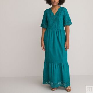 Платье Расклешенное длинное с английской вышивкой 44 синий