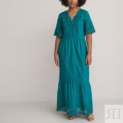 Платье Расклешенное длинное с английской вышивкой 44 синий