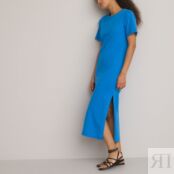 Платье-футболка Длинное с круглым вырезом и короткими рукавами L синий