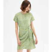 Платье С запахом короткими рукавами и принтом XS зеленый