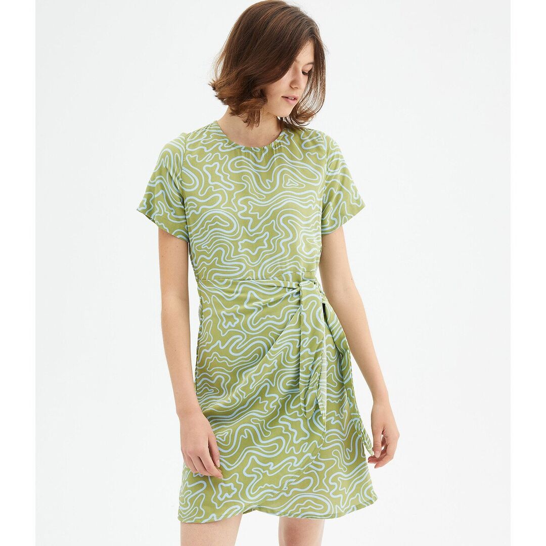 Платье С запахом короткими рукавами и принтом XS зеленый