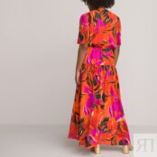 Платье Длинное прямого покроя с цветочным принтом 46 каштановый