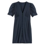 Платье Короткое с v-образным вырезом и короткими рукавами 44 синий