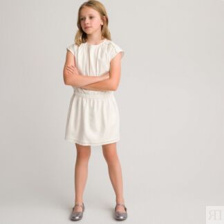 Платье В полоску с короткими рукавами 3-12 лет 9 лет - 132 см бежевый