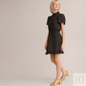 Платье Короткое воротник-стойка с воланом короткие рукава 50 черный